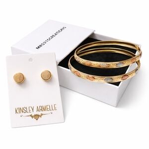 New Gold Filled Bangles Set tricolor In Mrs215 Box & Kinsley Armell Druzy Studs